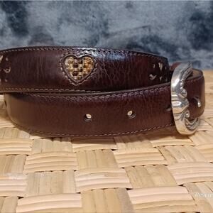 Brighton Brown Belt Leather W Heart Inlaid around the belts M 30